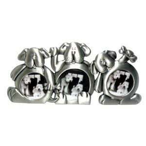 Dog-Themed Triple Photo Frame 1.5" x 1.5" Openings Silver-Toned Metal Tabletop D